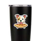 Sticker Joli chiot tenant une tranche de pizza
