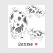 Sticker Joli cochon dessiné à la main noir et blanc avec t (Feuille)