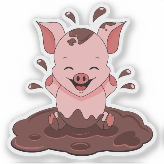 Sticker Joli Cochon Jouant Dans La Boue (Devant)