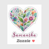 Sticker Joli Coeur Floral Avec Le Nom Vinyl (Feuille)