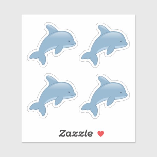 Sticker Joli dauphin de saut en caricature, Ensemble de 4 (Feuille)