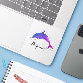 Sticker Joli dauphin violet - ajouter le nom (Ordinateur portable avec iPhone)
