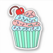 Sticker Joli dessin à la main Cartoon rose et bleu Cupcake (Devant)