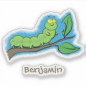 Sticker Joli dessin animé de chenille verte mignonne (Devant)