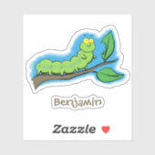 Sticker Joli dessin animé de chenille verte mignonne (Feuille)