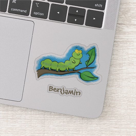 Sticker Joli dessin animé de chenille verte mignonne (Détail)
