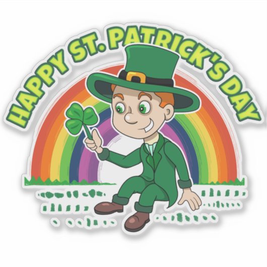 Sticker Joli dessin animé leprechaun avec shamrock et arc- (Devant)