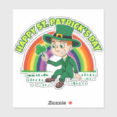 Sticker Joli dessin animé leprechaun avec shamrock et arc- (Feuille)