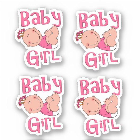 Sticker Joli dessin bébé fille texte en rose vif - (Devant)