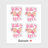 Sticker Joli dessin bébé fille texte en rose vif - (Feuille)