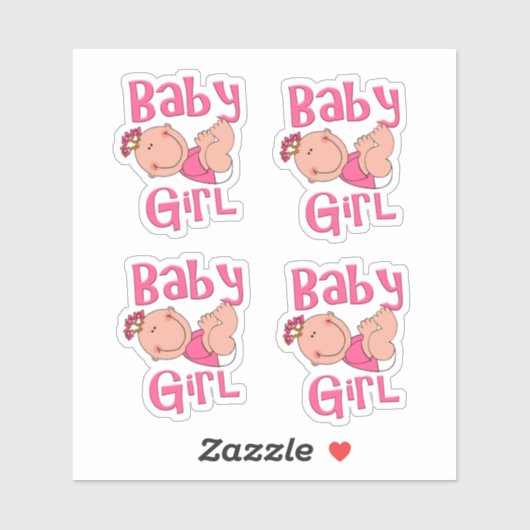 Sticker Joli dessin bébé fille texte en rose vif - (Feuille)