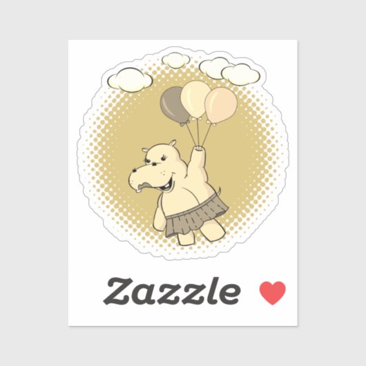 Sticker Joli Dessin Hippo Volant Avec Ballons (Feuille)