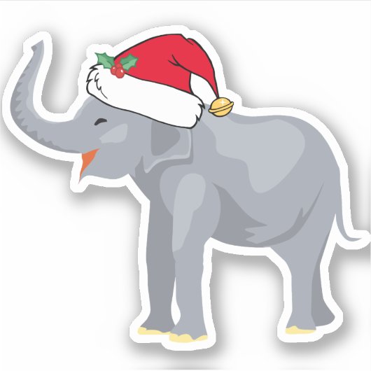 Sticker Joli éléphant Noël Père Noël Casquette (Devant)