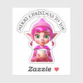 Sticker Joli Elfe Rose avec Café ou Coco Noël (Feuille)