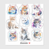 Sticker Joli Ensemble D'Expressions De Chat 9 Aquarelles (Feuille)