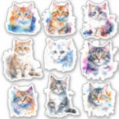 Sticker Joli Ensemble D'Expressions De Chat 9 Aquarelles (Devant)