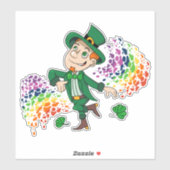 Sticker Joli et souriant dancing leprechaun, un arc-en-cie (Feuille)