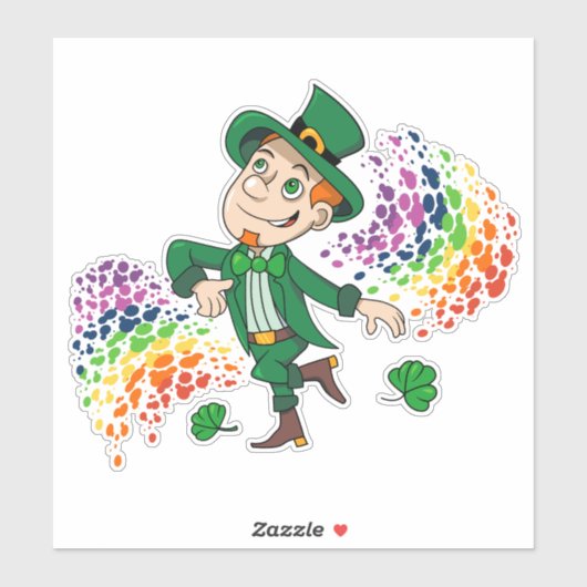 Sticker Joli et souriant dancing leprechaun, un arc-en-cie (Feuille)