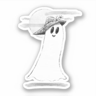 Sticker Joli Fantôme Avec Halloween Bonnet