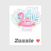 Sticker Joli Flamant rose rose  Palm Feuilles (Feuille)