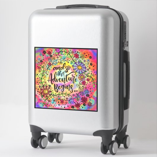 Sticker Joli Floral Et donc l'aventure commence rose (Sur valise)