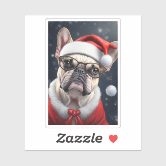 Sticker Joli French Bulldog Père Noël Noël Conception (Feuille)