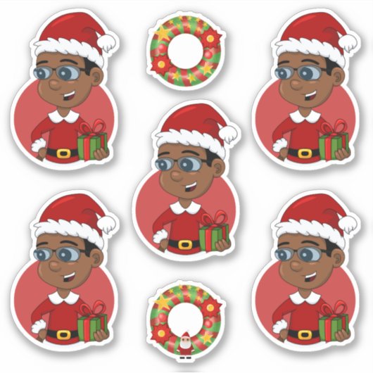 Sticker Joli garçon de Noël afro-américain avec lunettes (Devant)