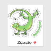 Sticker Joli gecko vert salutations avec dessin animé (Feuille)