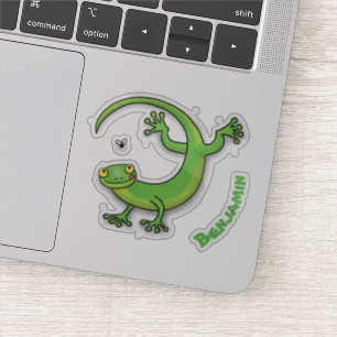 Sticker Joli gecko vert salutations avec dessin animé