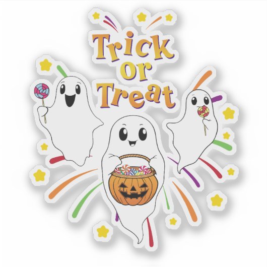 Sticker Joli Ghost Trick ou Traiter Cartoon Moderne Hallow (Devant)