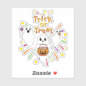 Sticker Joli Ghost Trick ou Traiter Cartoon Moderne Hallow (Feuille)