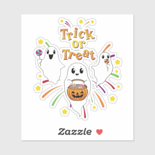 Sticker Joli Ghost Trick ou Traiter Cartoon Moderne Hallow (Feuille)