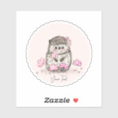 Sticker Joli hérisson & Fleurs Texte rose (Feuille)