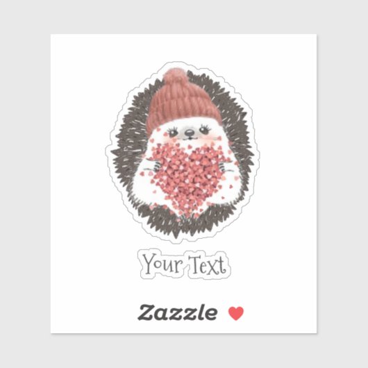 Sticker Joli Hérisson rose Coeur Texte (Feuille)