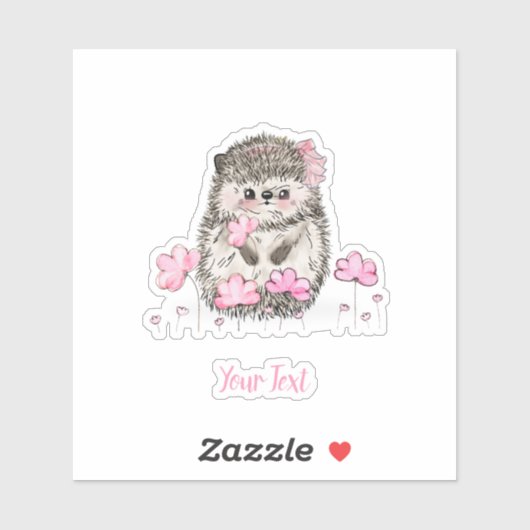 Sticker Joli Hérisson rose Fleurs Texte (Feuille)