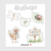 Sticker Joli jardin coccinelle papillon libellule (Feuille)