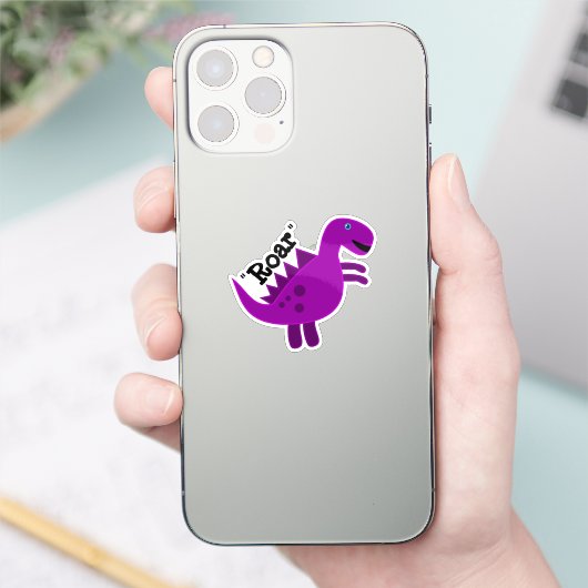 Sticker Joli Joyeux Dinosaure violet (Téléphone)