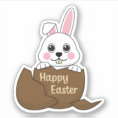 Sticker Joli lapin blanc dans un oeuf au chocolat Joyeux P (Devant)