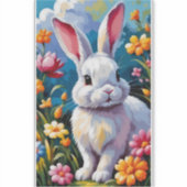 Sticker Joli Lapin Blanc Entouré de Fleurs Vibrantes (Devant)