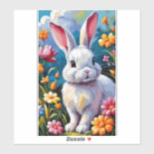 Sticker Joli Lapin Blanc Entouré de Fleurs Vibrantes (Feuille)
