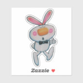 Sticker Joli Lapin Blanc Orange Pouce Noir Inscrivez-vous (Feuille)