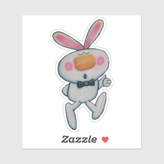 Sticker Joli Lapin Blanc Orange Pouce Noir Inscrivez-vous (Feuille)