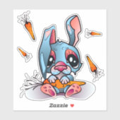 Sticker Joli Lapin Bleu avec Carottes Design graphique (Feuille)