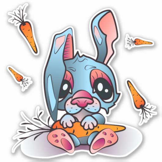 Sticker Joli Lapin Bleu avec Carottes Design graphique (Devant)