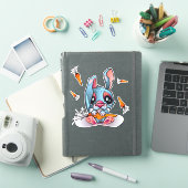 Sticker Joli Lapin Bleu avec Carottes Design graphique (Couverture iPad)