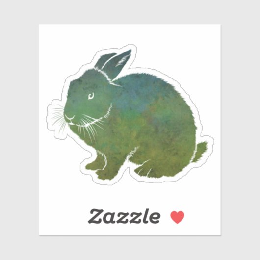 Sticker Joli lapin bleu et vert (Feuille)