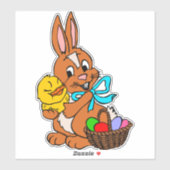 Sticker Joli lapin de Pâques Poussins Oeufs (Feuille)
