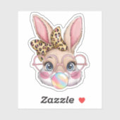 Sticker Joli lapin Lapin Face Leopard Bow Girls Happy Eas (Feuille)