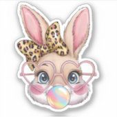 Sticker Joli lapin Lapin Face Leopard Bow Girls Happy Eas (Devant)