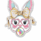 Sticker Joli lapin Lapin Visage soufflant de bulle gomme P (Devant)